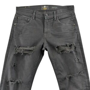 7 For All Mankind Jeans 32x34 Black Faded Paxtyn Grunge Punk Emo Goth Rip Thrash